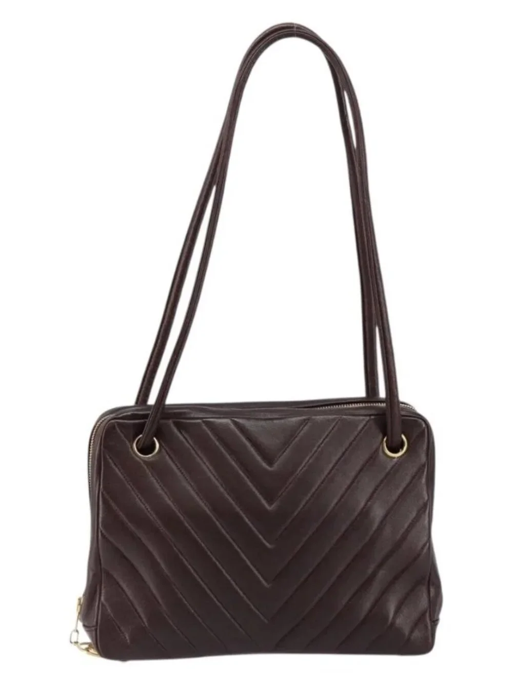 CHANEL V stitch Shoulder Bag Lamb Skin Brown Gold CC Auth bs29893